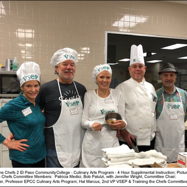 VSEP members volunteering to train local chefs in preparing vegan cuisine at EPCC's Culinary Institute