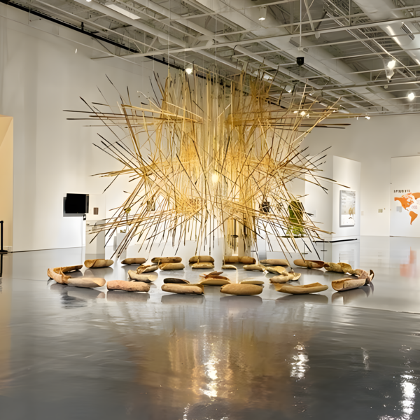 Installation view, Exposure: Native Art and Political Ecology, Woody and Gayle Hunt Family Gallery, El Paso Museum of Art, July 28 - November 12, 2023.