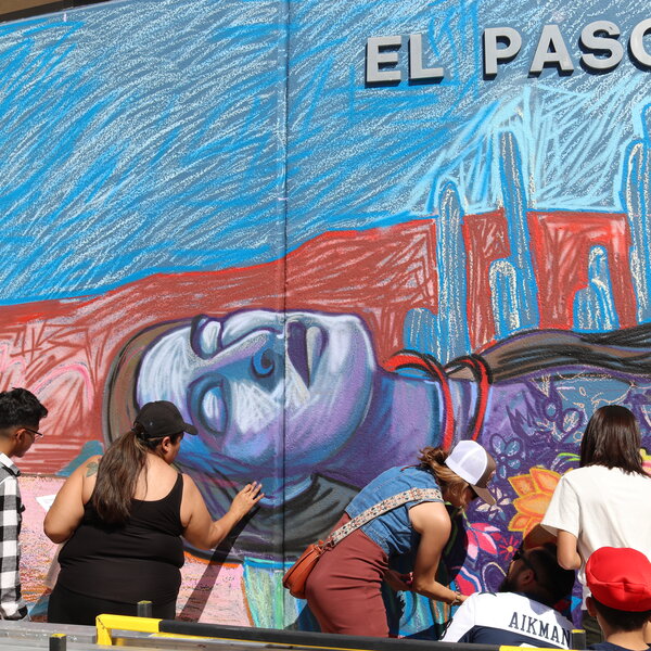 Chalk the Block community mural inspired by Juithe Hernández's Santa Desconocida
