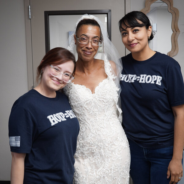 A beautiful moment of love and compassion 💍✨ Our Director of Social Services, Yvette Perez, and Social Worker, Shannon, joined this radiant bride as we helped make her dream of marrying her beloved a reality.